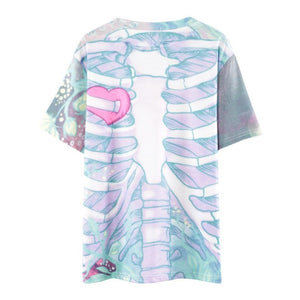 Skull Bone Heart Print Casual T-Shirt