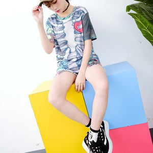 Skull Bone Heart Print Casual T-Shirt
