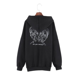 Women Fleeces Head Embroidery Hoodies