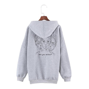Women Fleeces Head Embroidery Hoodies