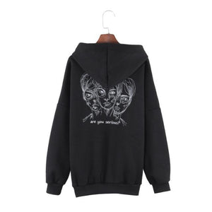Women Fleeces Head Embroidery Hoodies