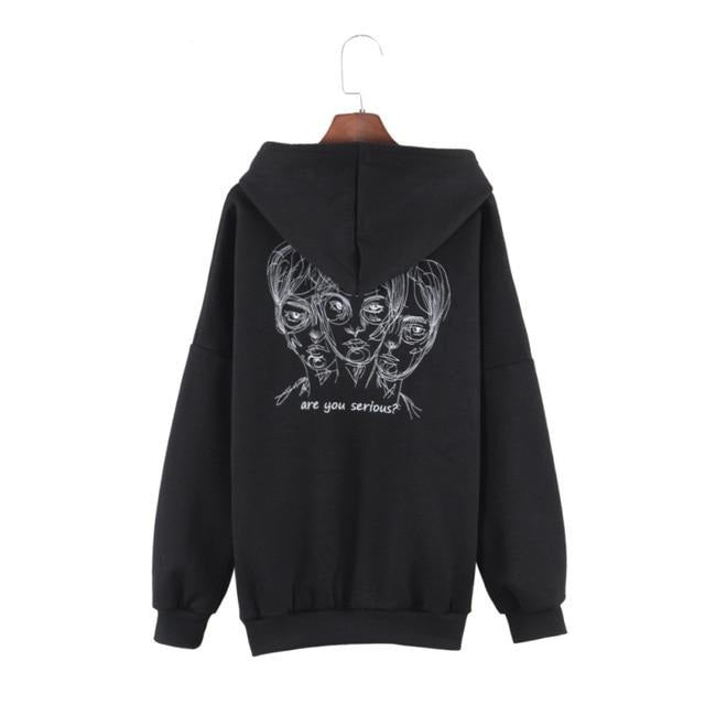Women Fleeces Head Embroidery Hoodies