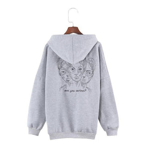 Women Fleeces Head Embroidery Hoodies
